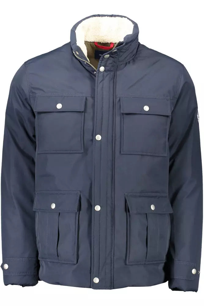 Elegant Padded Blue Jacket with Ample Pockets