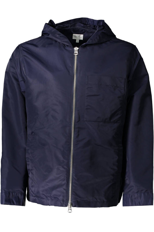 Sleek Hooded Nylon Jacket in Blue