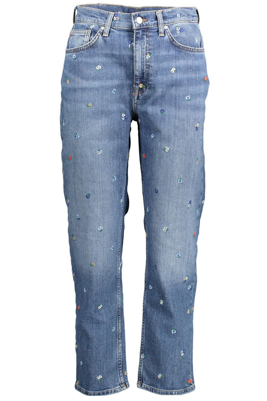 Chic Faded Effect Embroidered Denim Jeans