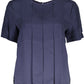 Chic Blue Short Sleeve Sweater with Button Detail