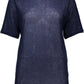 Chic Blue Linen Short Sleeve Sweater