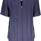 Chic Blue Short Sleeve Sweater with Button Detail