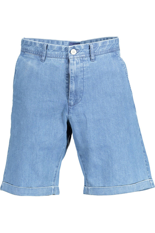 Light Blue Cotton Bermuda Shorts with Logo