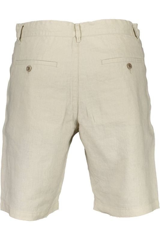 Chic Beige Linen Bermuda Shorts with Logo Detail