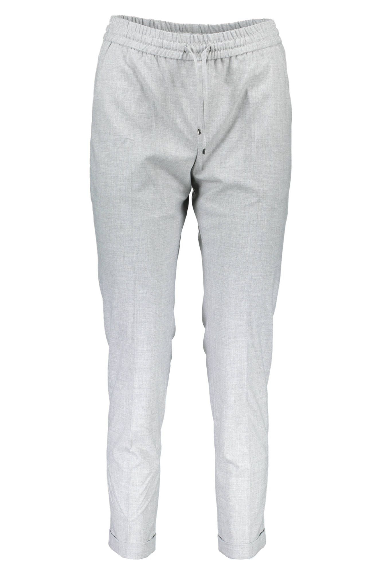 Chic Gray Elastic Waisted Trousers with Logo