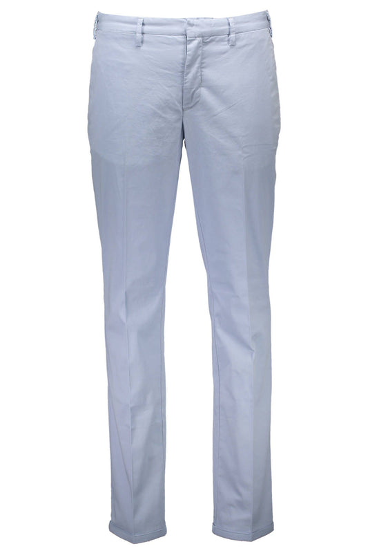 Chic Light Blue Cotton Trousers with Logo Detail