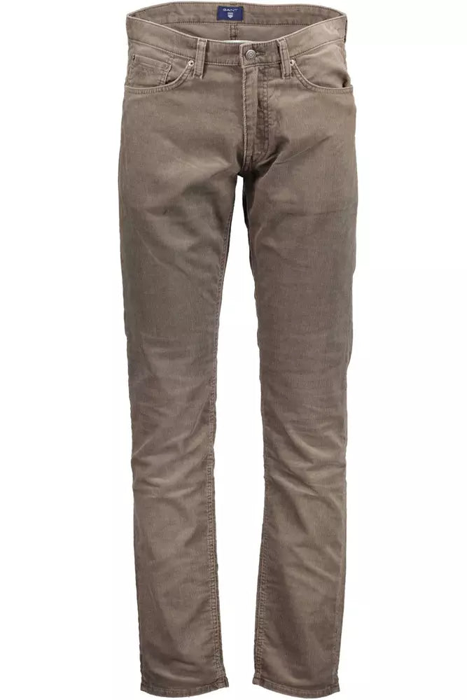 Chic Beige Tubular 5-Pocket Cotton Pants