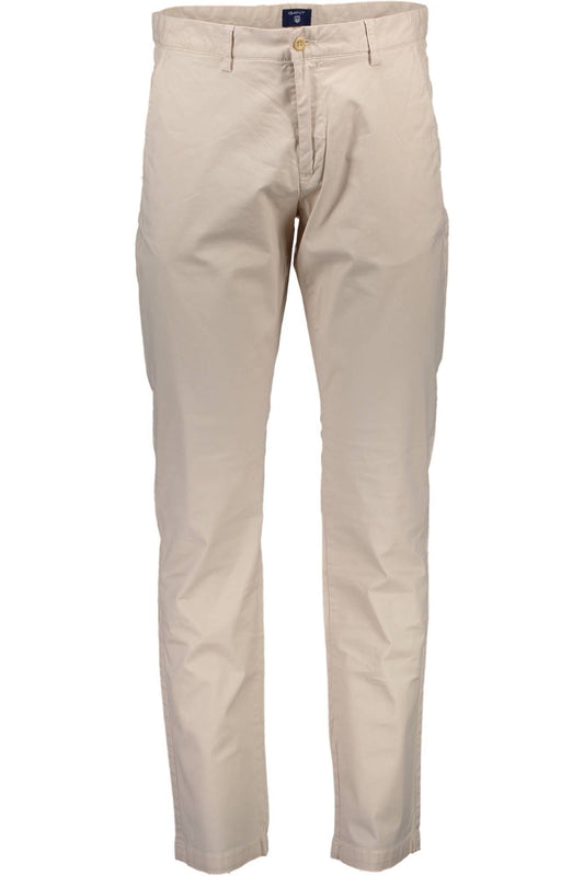 Chic Beige Cotton Trousers with Classic Logo