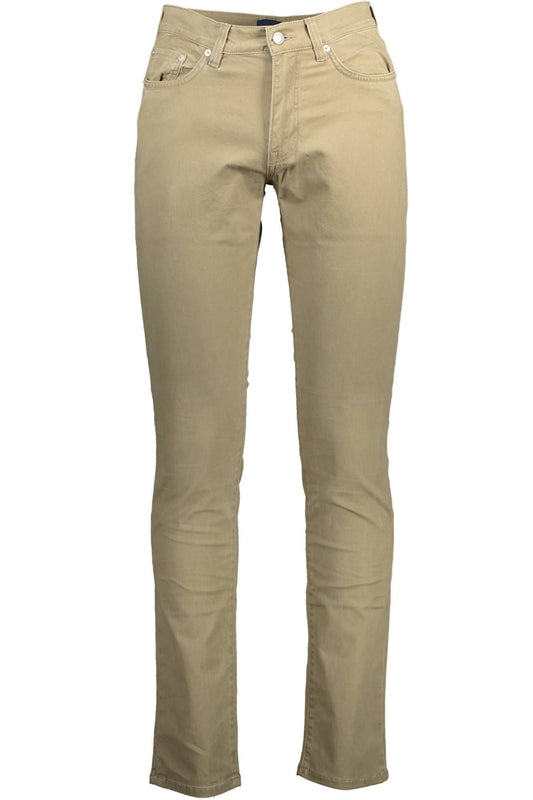 Elegant Beige Slim Trousers with Subtle Logo