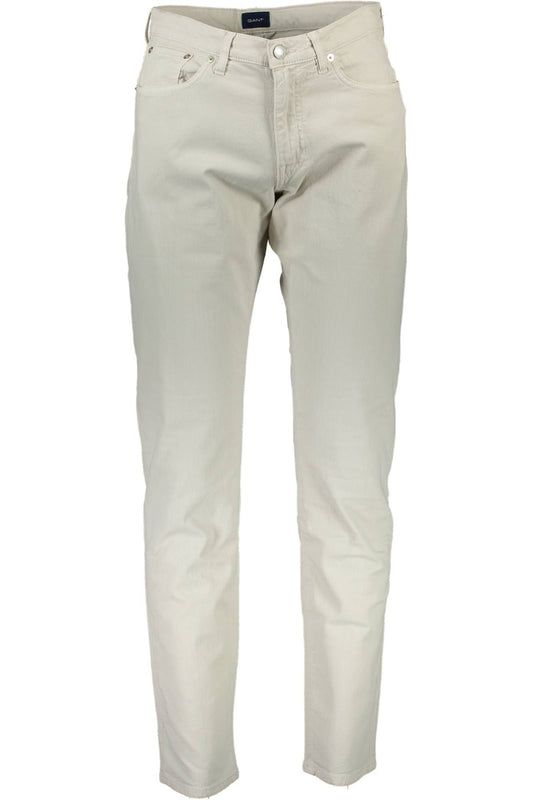 Chic Beige Cotton Trousers with Iconic Logo Detail