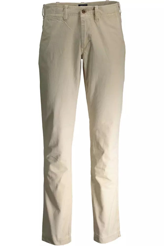 Elegant Beige Cotton Trousers with Logo Detail