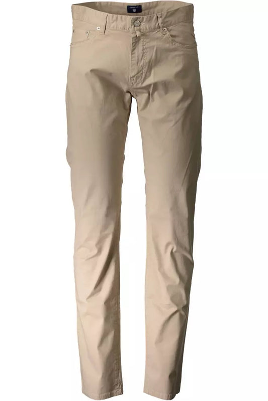 Elegant Beige Cotton Stretch Trousers