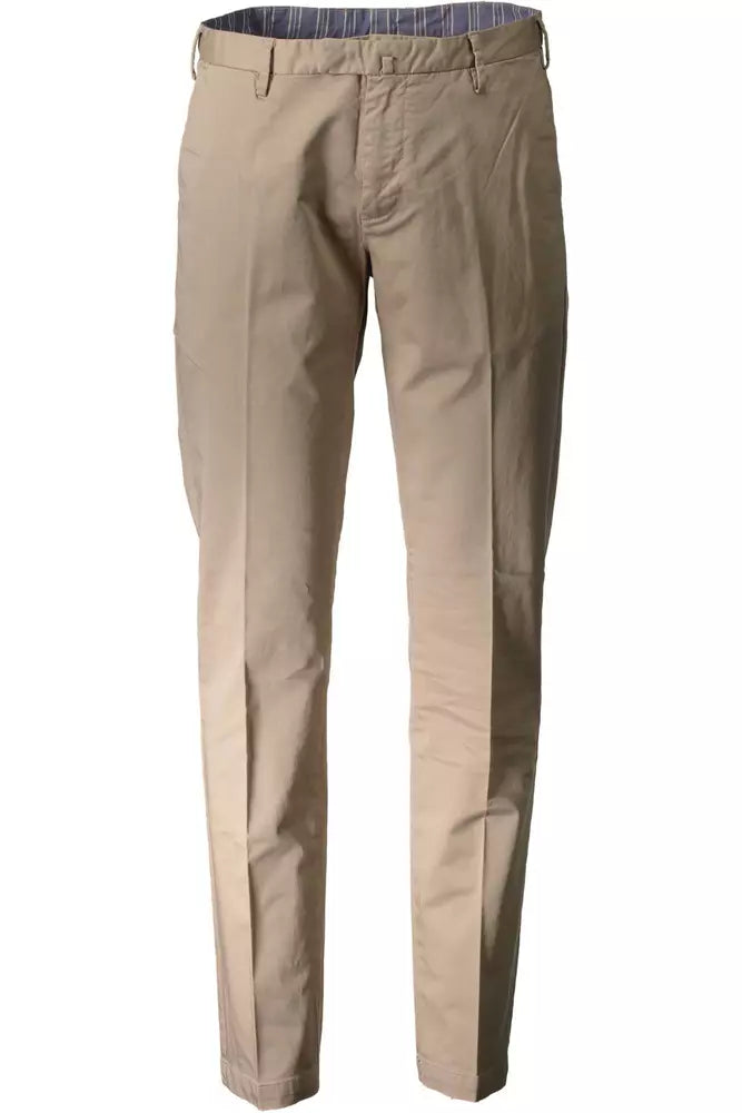 Elegant Beige Cotton Stretch Trousers