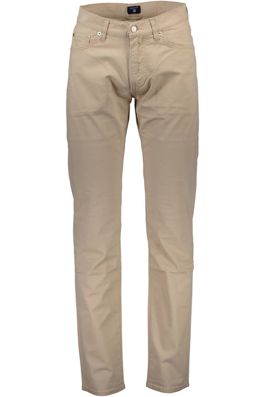 Chic Beige Cotton Trousers with Logo Detail