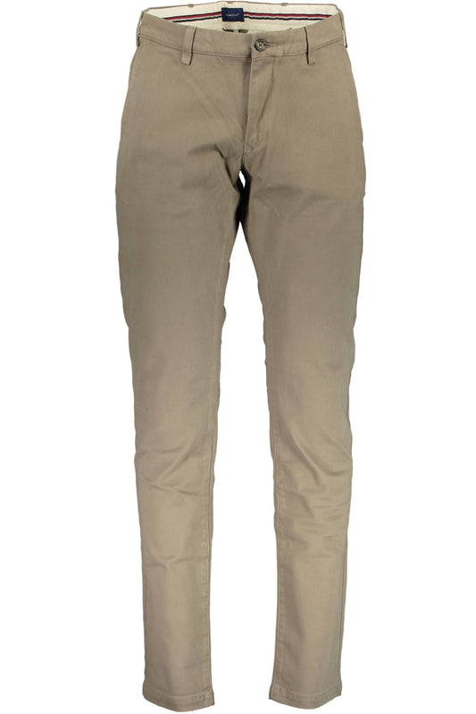 Beige Slim Fit Cotton Trousers with Logo Detail