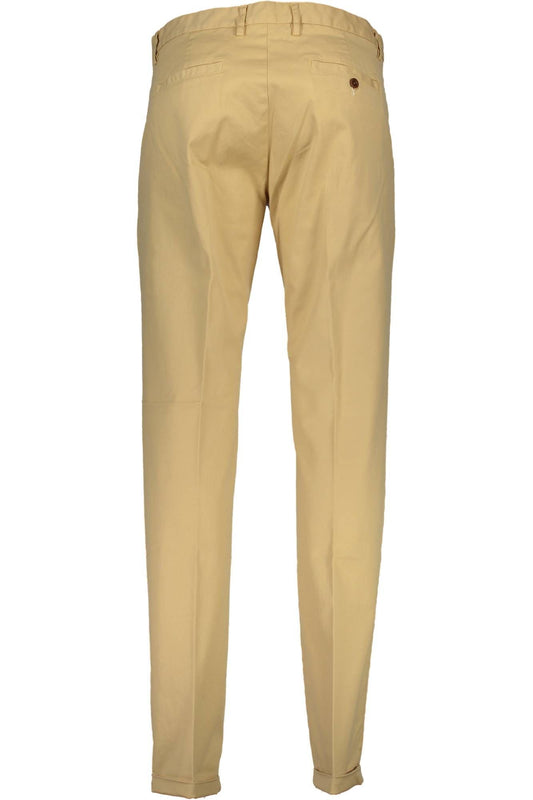 Beige Cotton Classic Trousers with Logo Detail