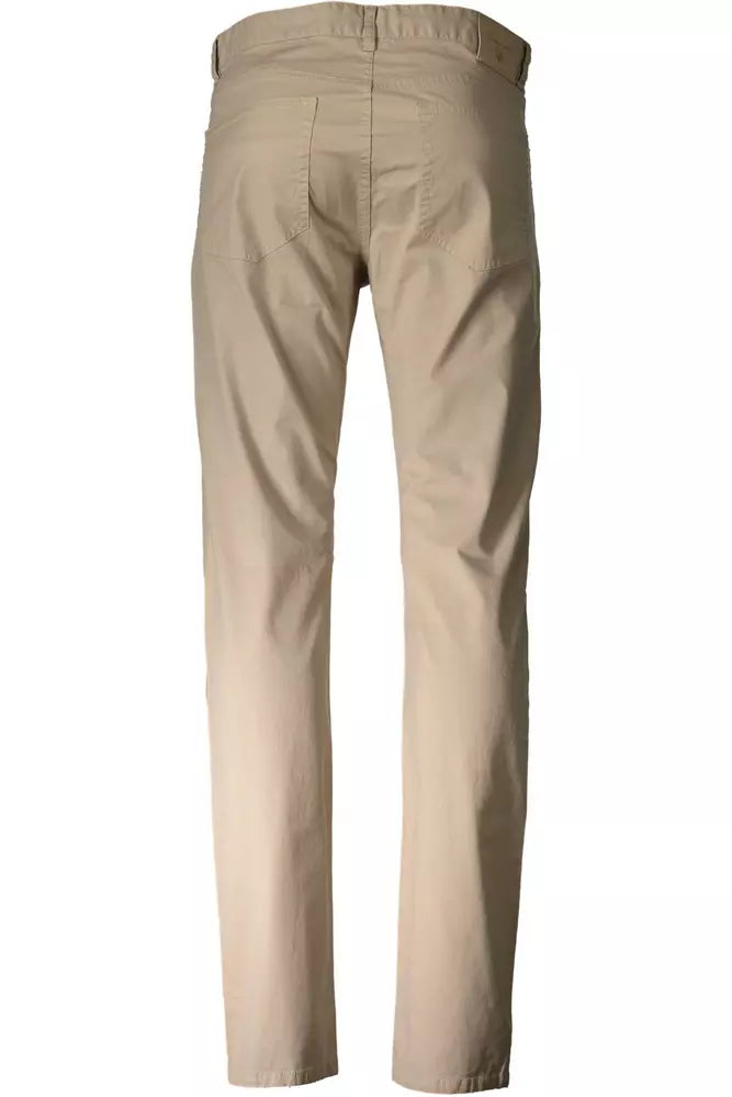 Elegant Beige Cotton Stretch Trousers