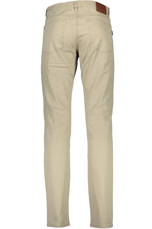 Beige Cotton Classic Trousers with Logo Detail