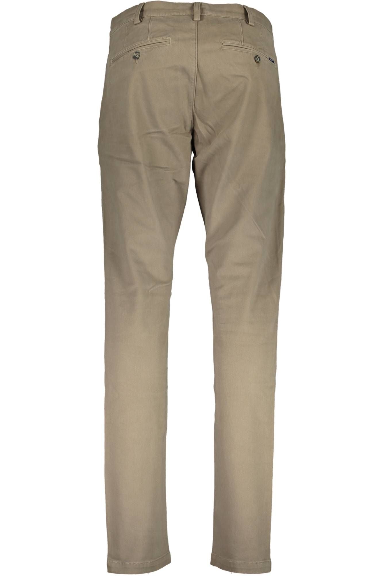 Beige Slim Fit Cotton Trousers with Logo Detail