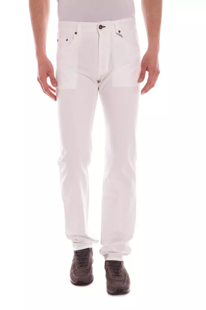 Elegant White Cotton Trousers with Tube Leg