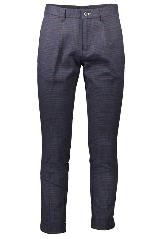 Elegant Slim Fit Cotton Trousers in Blue