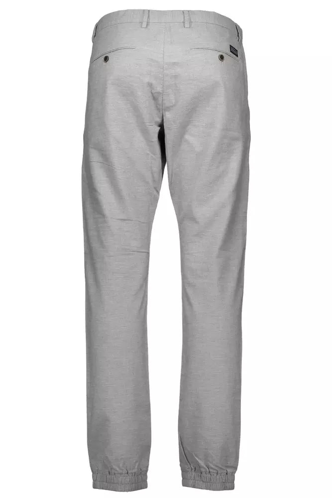 Sleek Gray Cotton Trousers with Classic 5-Pocket Design