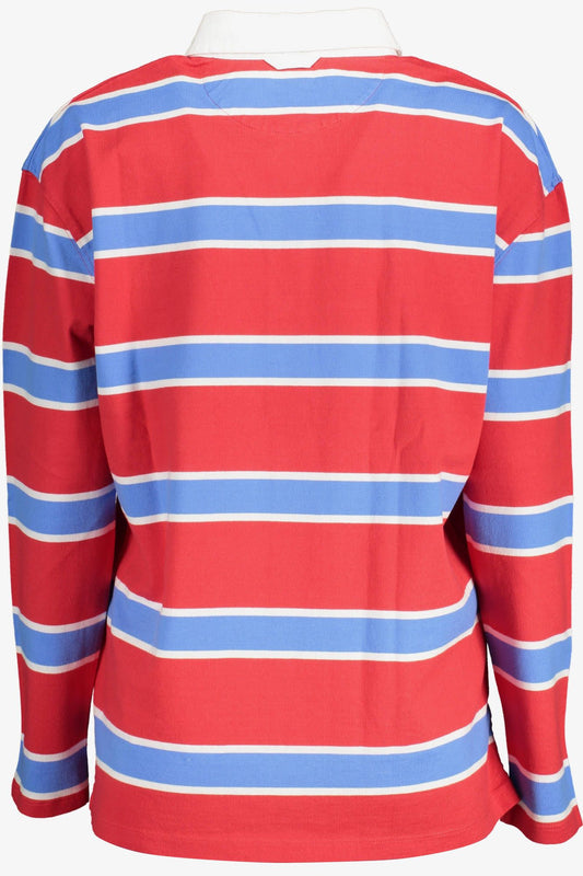 Elegant Long-Sleeved Red Polo with Contrasting Details