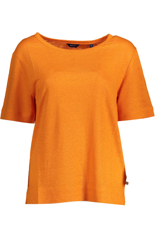 Chic Orange Linen Tee with Wide Neckline