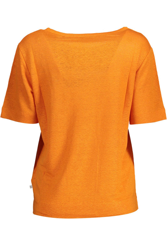 Chic Orange Linen Tee with Wide Neckline
