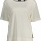 Elegant White Linen Tee with Logo Accent