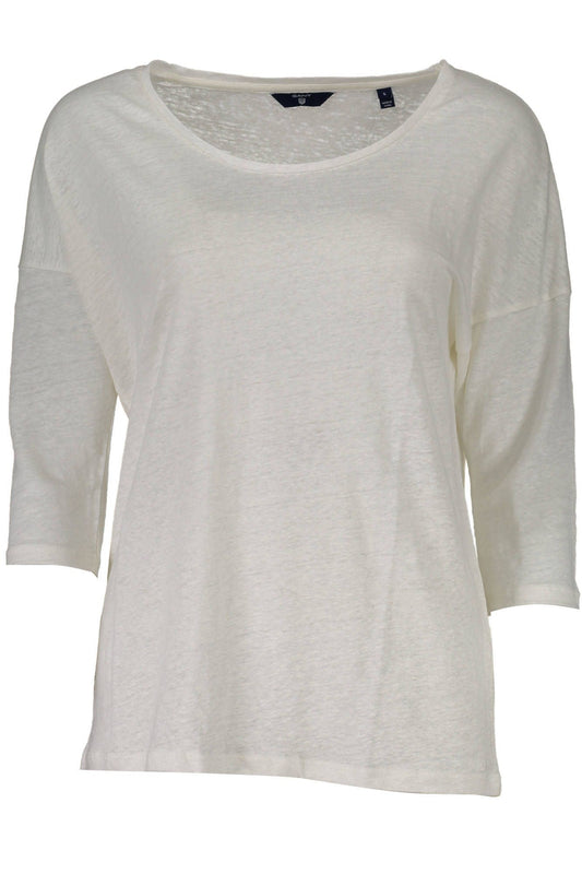 Elegant White Linen T-Shirt with Wide Neck