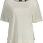 Elegant White Linen T-Shirt with Wide Neckline