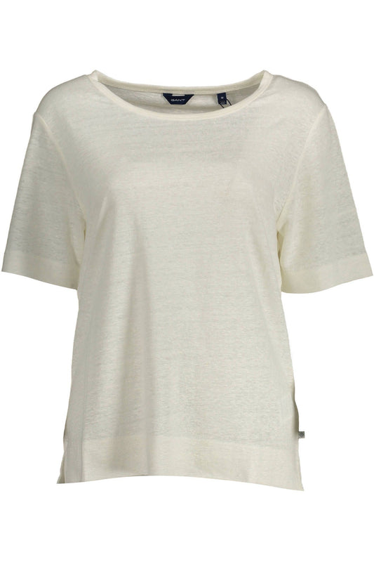 Elegant White Linen T-Shirt with Wide Neckline