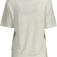Elegant White Linen T-Shirt with Wide Neckline