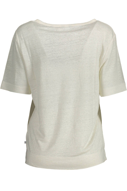 Elegant White Linen T-Shirt with Wide Neckline