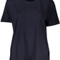 Chic Blue Round Neckline Tee with Logo Detail