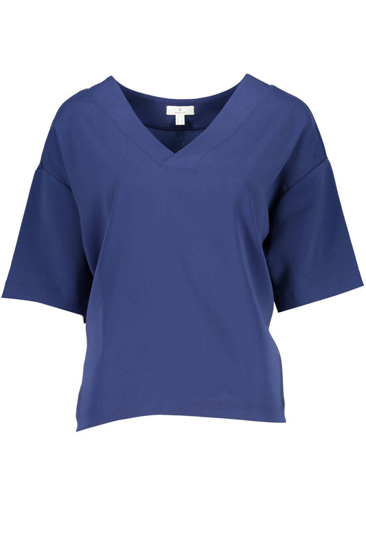 Chic Blue V-Neck Cotton Tee with Logo Detail