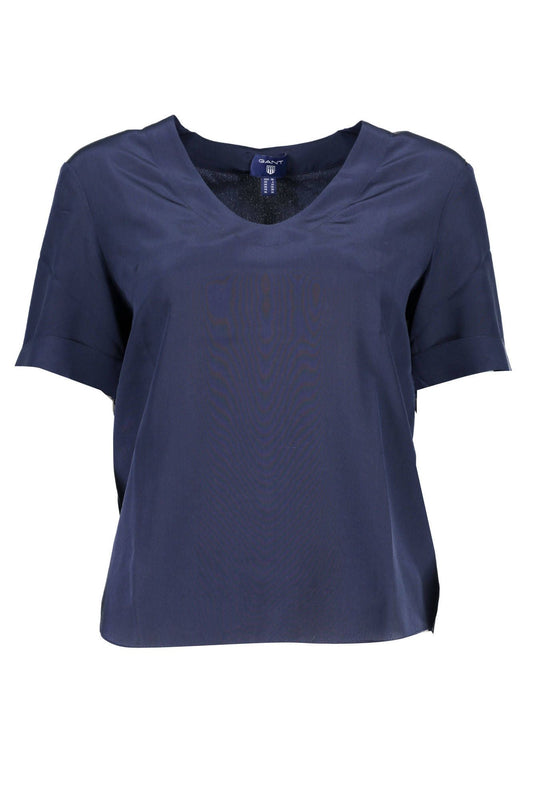 Elegant Silk V-Neck Tee in Blue