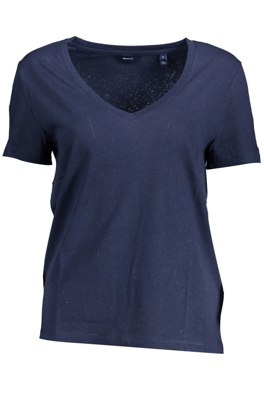 Chic Blue Embroidered V-Neck Tee
