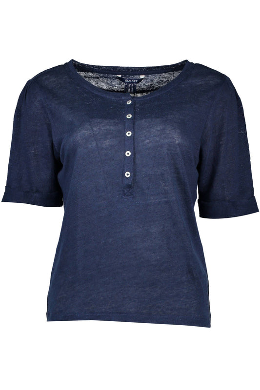 Chic Blue Linen Tee with Button Detail
