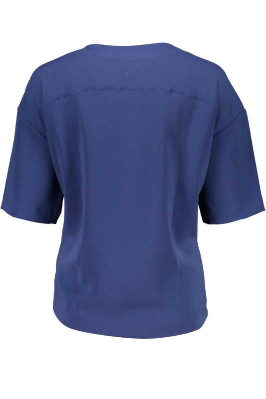 Chic Blue V-Neck Cotton Tee with Logo Detail