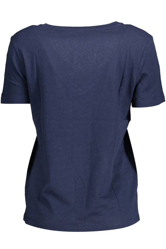 Chic Blue Embroidered V-Neck Tee