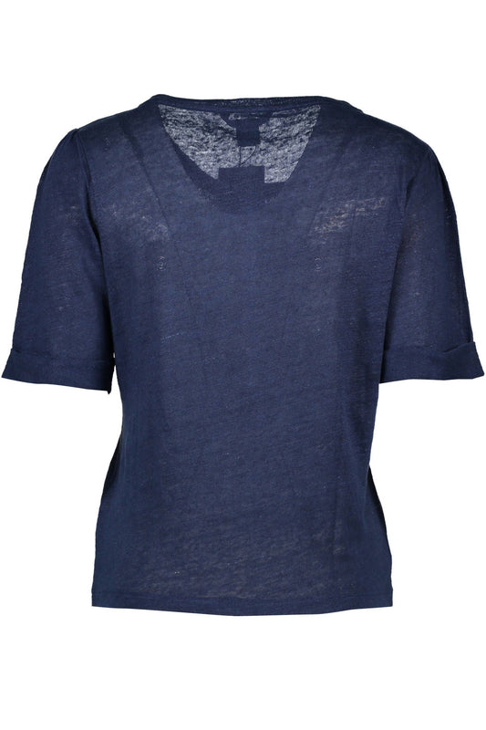 Chic Blue Linen Tee with Button Detail
