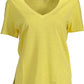 Chic V-Neck Embroidered Yellow Tee