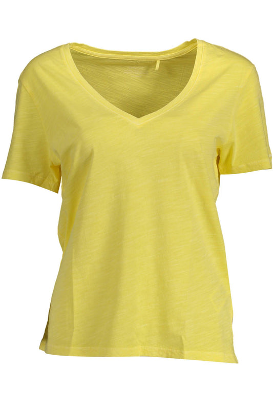 Chic V-Neck Embroidered Yellow Tee