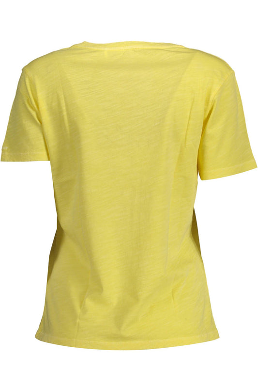 Chic V-Neck Embroidered Yellow Tee