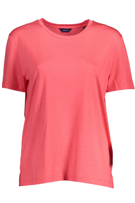 Chic Pink Embroidered Tee with Wide Neckline
