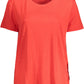 Elegant Red Embroidered Tee with Wide Neckline