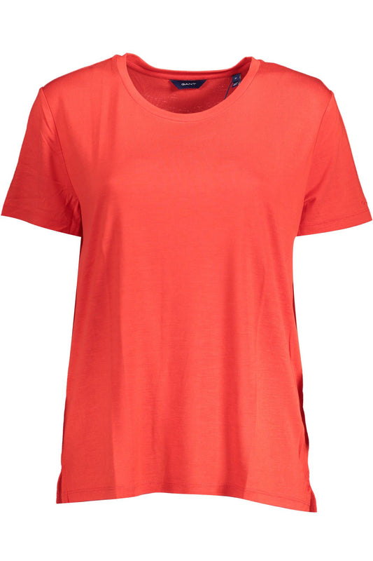 Elegant Red Embroidered Tee with Wide Neckline