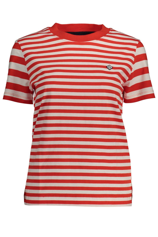 Chic Red Organic Cotton Tee with Logo Detail